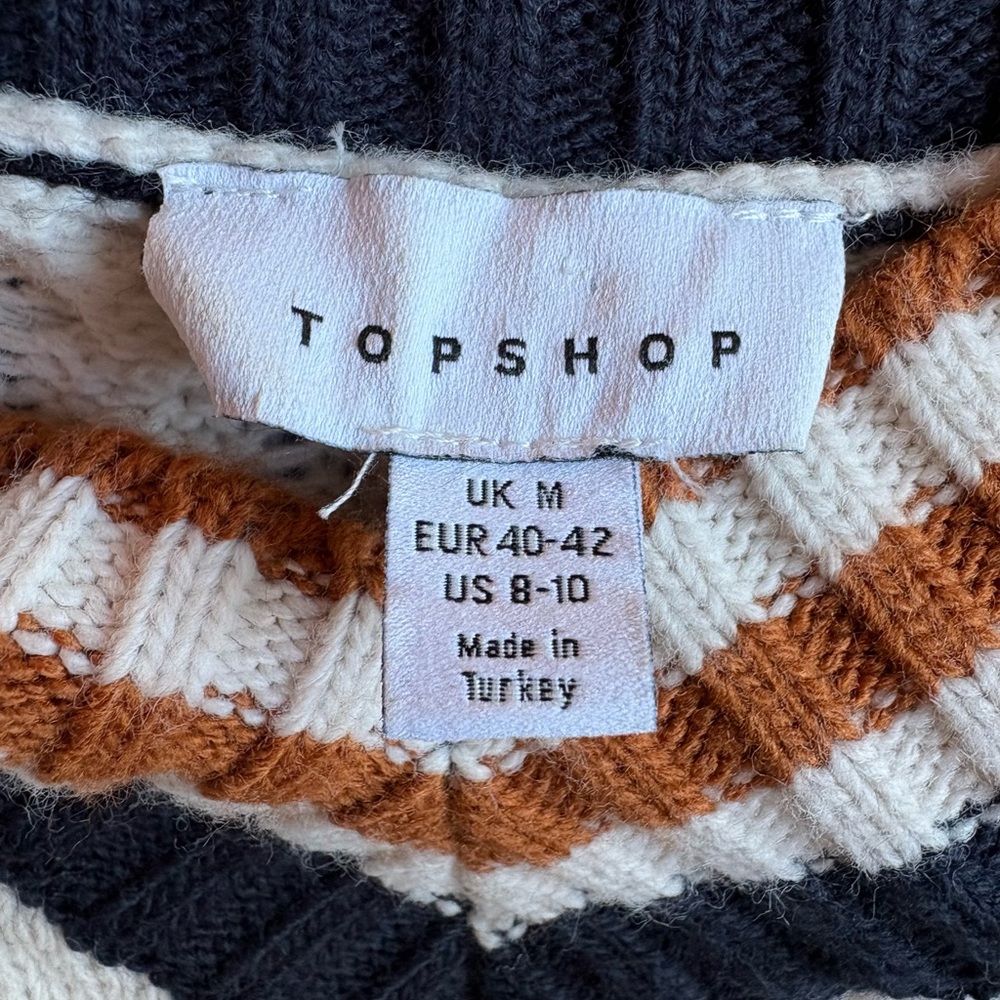 Topshop V-Neck Cable Knit Sweater - Cream and Brown - Picture 3 of 4